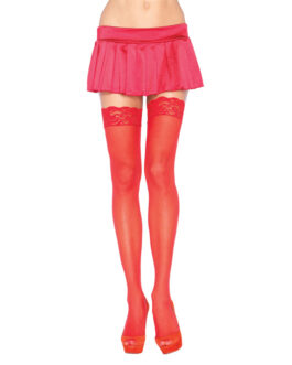 Leg Avenue Sheer Thigh Highs With Lace Tops Red  UK 6 to 12