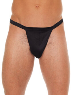 Mens Black Straight G-String With Black Pouch