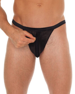 Mens Black G-String With Pouch