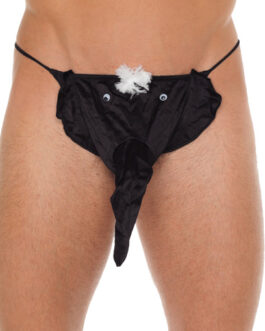 Mens Black G-String With Elephant Animal Pouch