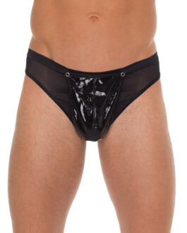 Mens Black G-String With PVC Pouch