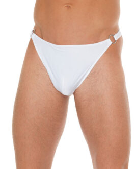 Mens White G String With Metal Hoop Connectors