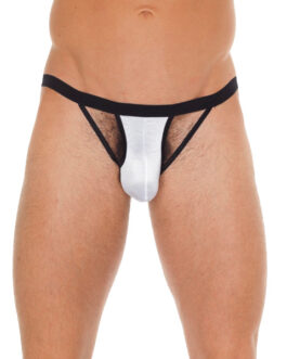 Mens Black G-String With White Pouch