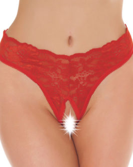 Red Lace Open Crotch G-String