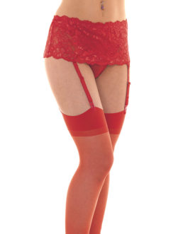 Red Floral Suspender Belt With Stockings